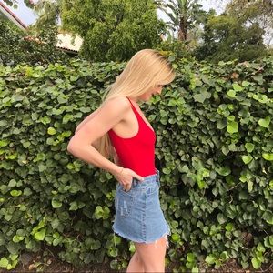 Forever 21 ❤️ Red Ribbed Tank Top Bodysuit, Size Small